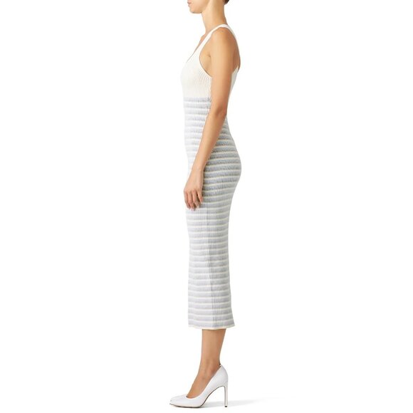 Opening Ceremony V-Neck Striped Split-front Ribbed-knit Body-con Midi Dress - XS - Picture 3 of 8
